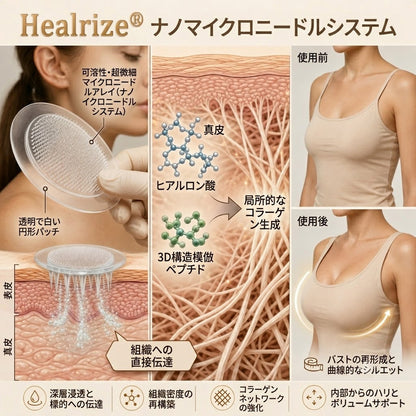 Healrize® ナノマイクロニードル バストリフトパッチ ✨｜手術不要・貼るだけでハリとふっくら感のある上向きバストラインをサポートし、女性らしい自信を取り戻すバストケアパッチ 💖